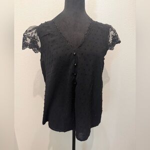 Black Lace Sleeve Women's Top
